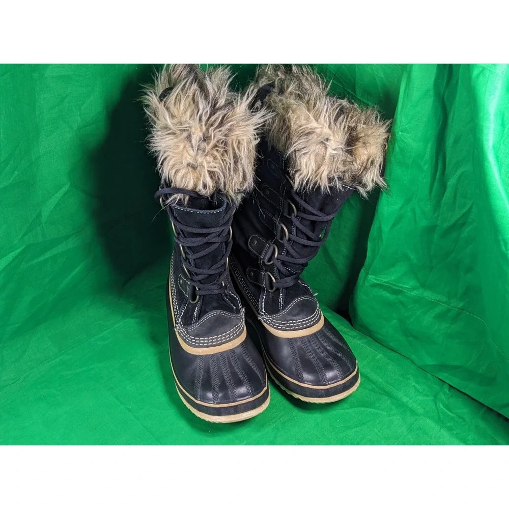 Sorel Womens Joan Of Arctic Fur Waterproof Snow Black Boots NL1540-010 Size 7 - Picture 2 of 10